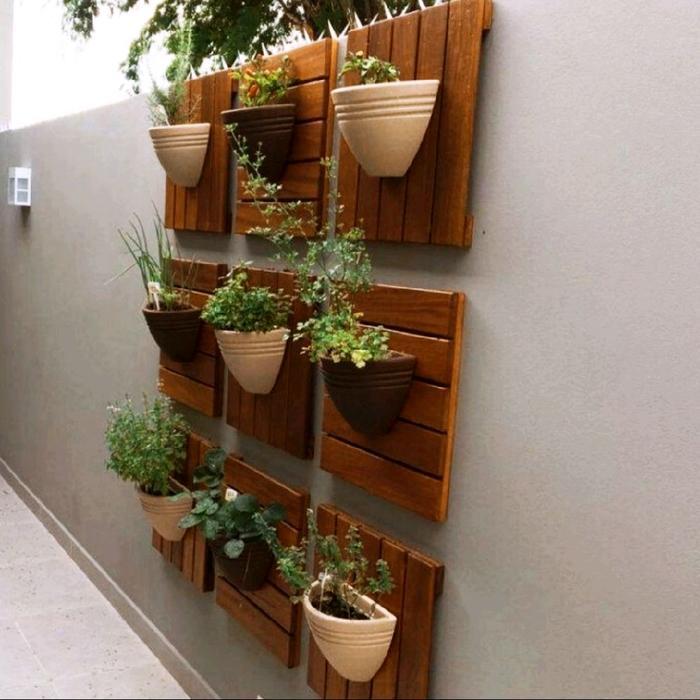 TERMURAH DINDING GANTUNG POT BUNGA KAYU NATURAL & KERAMIK MODERN UNTUK DEKORASI RUMAH MINIMALIS