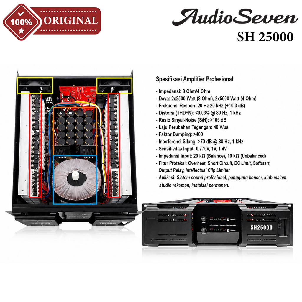 Power Ampli Amplifier 2 Channel AUDIO SEVEN SH25000 | SH 25000 Original 2 x 2500 Watt