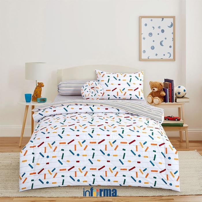 ASLI Informa 120X200 cm Set 5 Pcs Seprai Double Anak rofiber Sprinkle - Putih Kain Sprei Alas Tidur