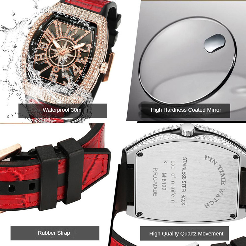 Premium Brand Luxury Diamond Watch Digital Diamond Inlay Black Watch Night light Men Quartz