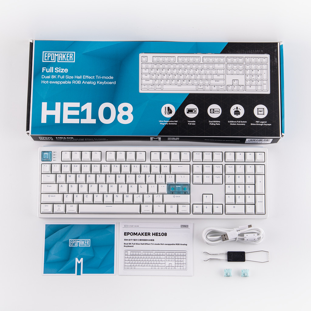 EPOMAKER HE108 Full Sized ANSI US QWERTY Layout Tri-mode Wireless Hall Effect Gaming Keyboard 128K