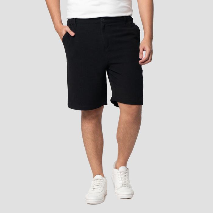 Nevada Texture Regular Celana Pendek Pria Bahan Katun Reguler Fit dengan Kancing dan Sabuk - Hitam, 