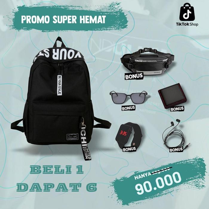 PROMO TikTok Shop PROMO SUPER HEMAT 2026 Tas Ransel Premium Kulit PU Hitam Backpack Wanita Pria