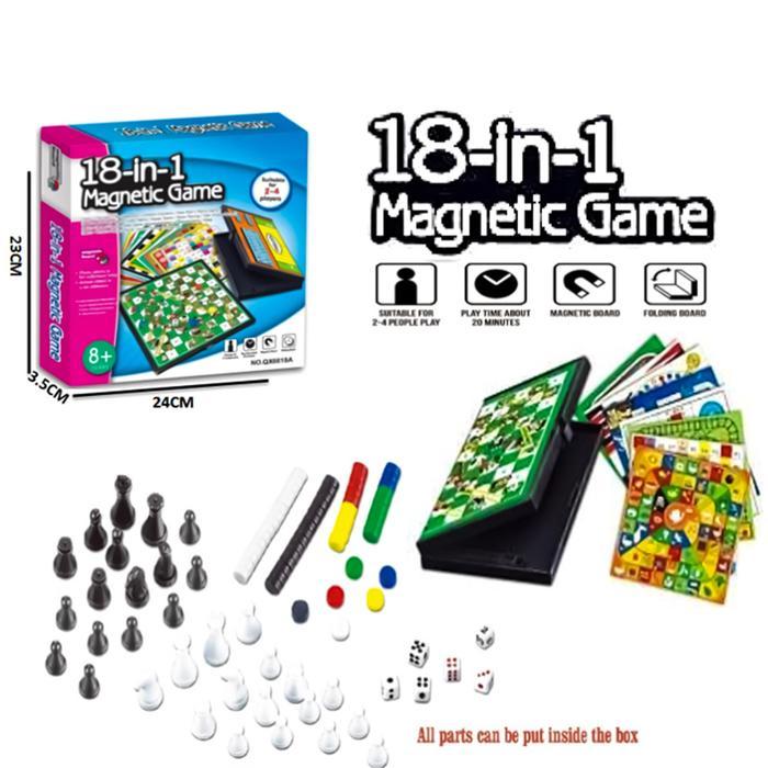 18 in 1 Magnetic Games - Mainan Anak dan Dewasa - Chess - Ular Tangga