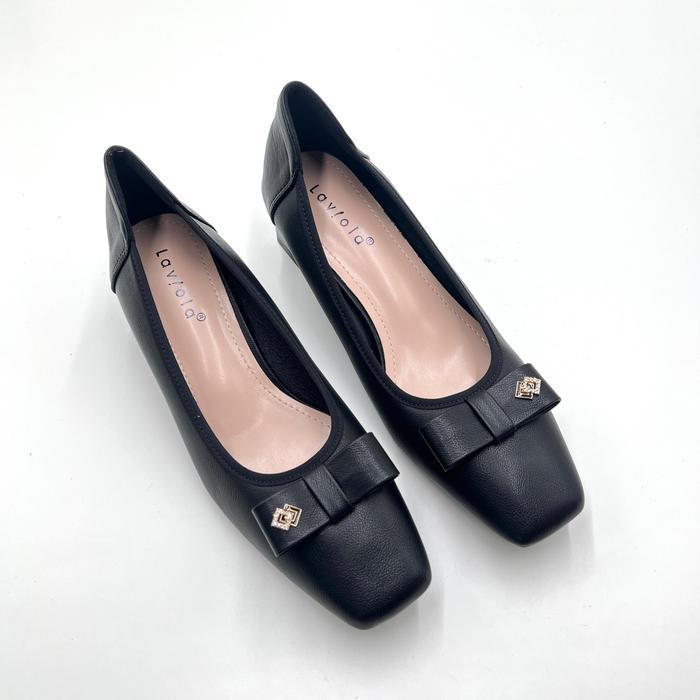 Laviola 4947 FFD Sepatu Pantofel Kerja Wanita Hak 6 cm Hitam Khaki Ukuran 36 - Sepatu Pantofel Kerja