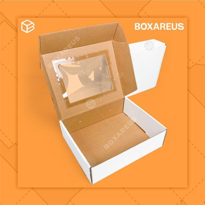 Mika Box Multifungsi 24x20x7 cm untuk Gift, Souvenir, Hampers, Bahan Corrugated + Mika, Warna Putih,