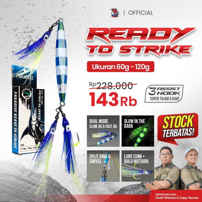 Terlaris Paradise Ready To Strike Metal Jig Cumi Premium Fish Lure Gid 60-120Gr - Jigging Laut Glow