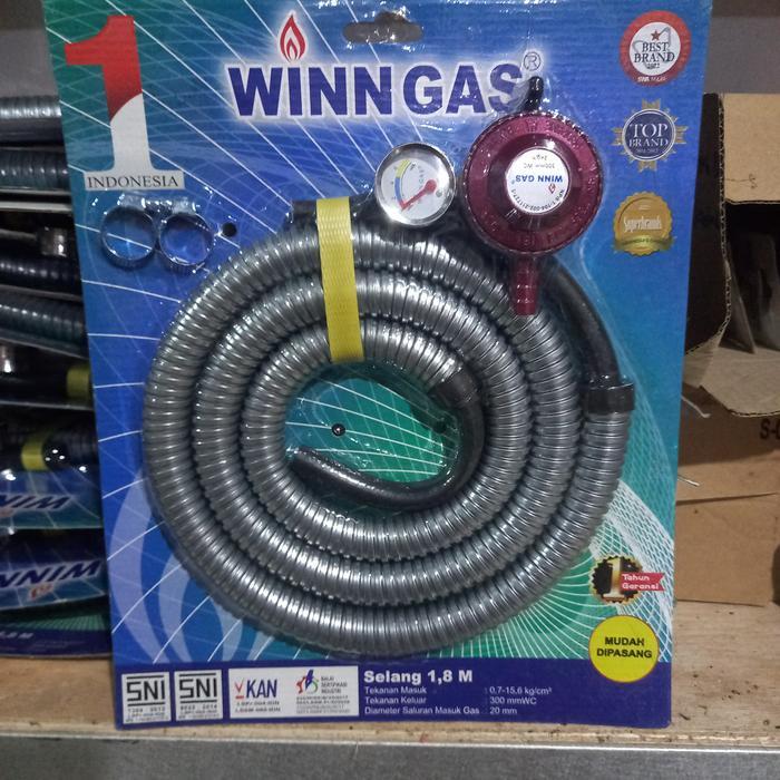 REGULATOR SET WIN GAS + Selang Gas Original GARANSI SNI