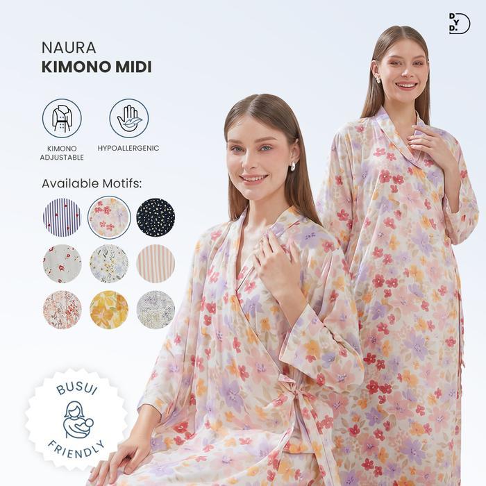 Dyd Naura Kimono Midi Daster Busui & Lahiran Friendly Bahan Rayon Size Jumbo Dress Ibu Hamil Lengan