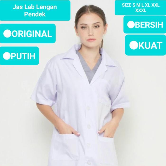 Jas Laboratorium Lengan Pendek Warna Putih Kebiruan Ukuran XXXL