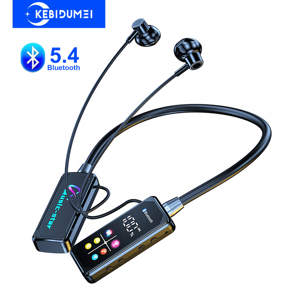 Bluetooth 5.4 Earphones with HD Screen Wireless Headsets Neckband Headphones HiFi Stereo Noise