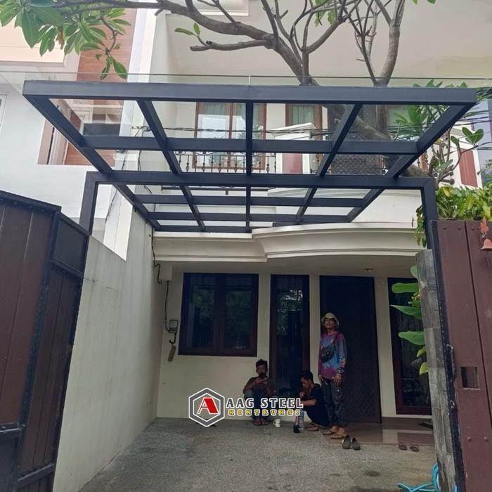 NEW AAG Steel Kanopi Kaca Tempered 8mm Rangka Holo Tiang WF150 Baja Besi Transparan Kuat Tahan