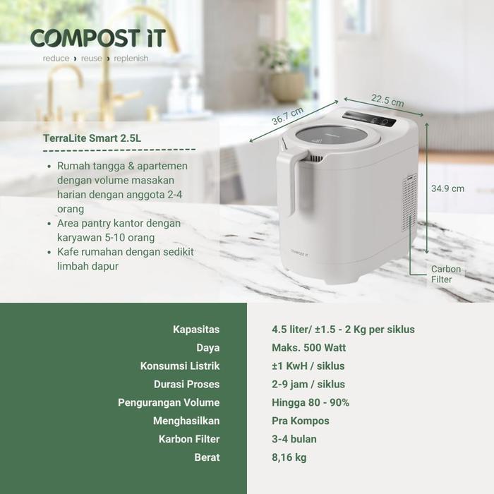 SPECIAL Compost It - TerraLite Smart 2.5L Mesin Kompos Otomatis Smart Food Waste Composter Pengolah