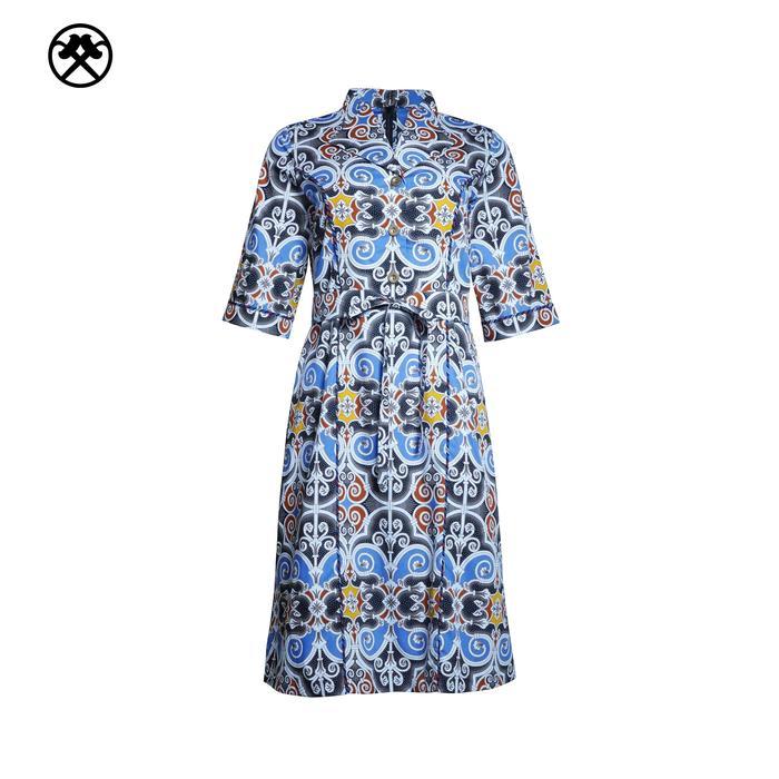 Keris Gallery Batik Dress Batik Wanita Lengan Pendek Katun Motif Lurik dengan Sabuk - SS Batik Lenga