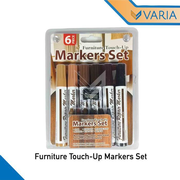 Set Spidol dan Krayon Perbaikan Kayu 12 Pcs untuk Furnitur - 6 Warna Kayu