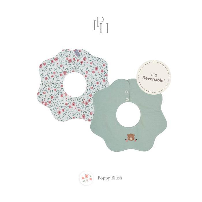 Little Palmerhaus - Celemek Katun Bayi 2 Sisi / Bolak Balik (Reversible Scallop Bib) - Poppy Blush 2