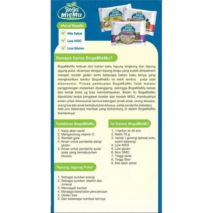 Boga Miemu 1 Kardus Mie Sayur Mie Sehat Mie Diet Low Gluten 70G 1 Kardus - Isi 40 Pcs Terlaris