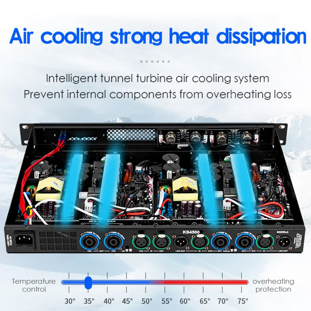 FLALWREO KS2500 Power Amplifier 2/4 Channel 8 Ohm 1200W Audio Amplifier Digital Amplifier Audio DJ