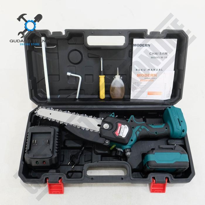 tokobryani Modern M58 / Mini Cordless Chainsaw Modern M 58 Gergaji Rantai Baterai - Chain Saw Modern