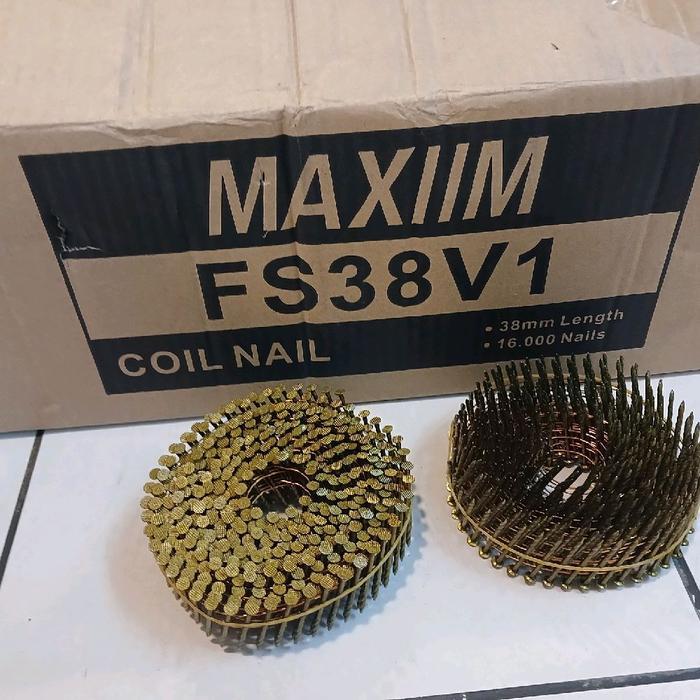 Paku Coil Nail Fs38V1 Ulir Maxiim Isi 16.000 Pcs.Paku Tembak 3.8Mm Ulir Coil Nail Fs38Mm Isi 16.000
