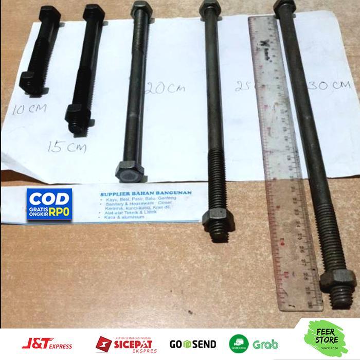 NEW BAUT MUR HITAM BAJA PANJANG 25 CM 30 CM BAUT BAJA HITAM 1/2" KUNCI 19 MM BAUT BALOK
