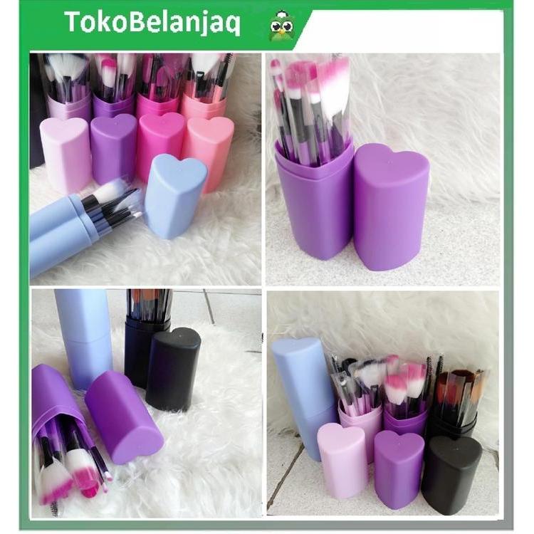 Brush Set Kuas Rias Make Up 12 Pcs Tube Love MakeUp Wajah Tabung pc