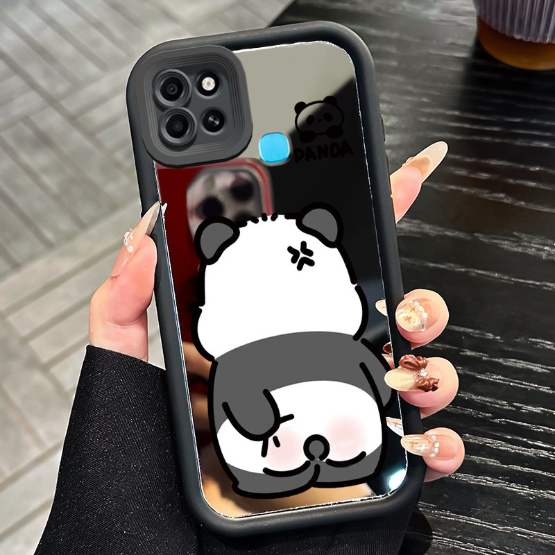 Casing Hp untuk Infinix Smart 6 Case Panda Imut Sedang Menggaruk Pantat Kasing silikon Mirror Cesing