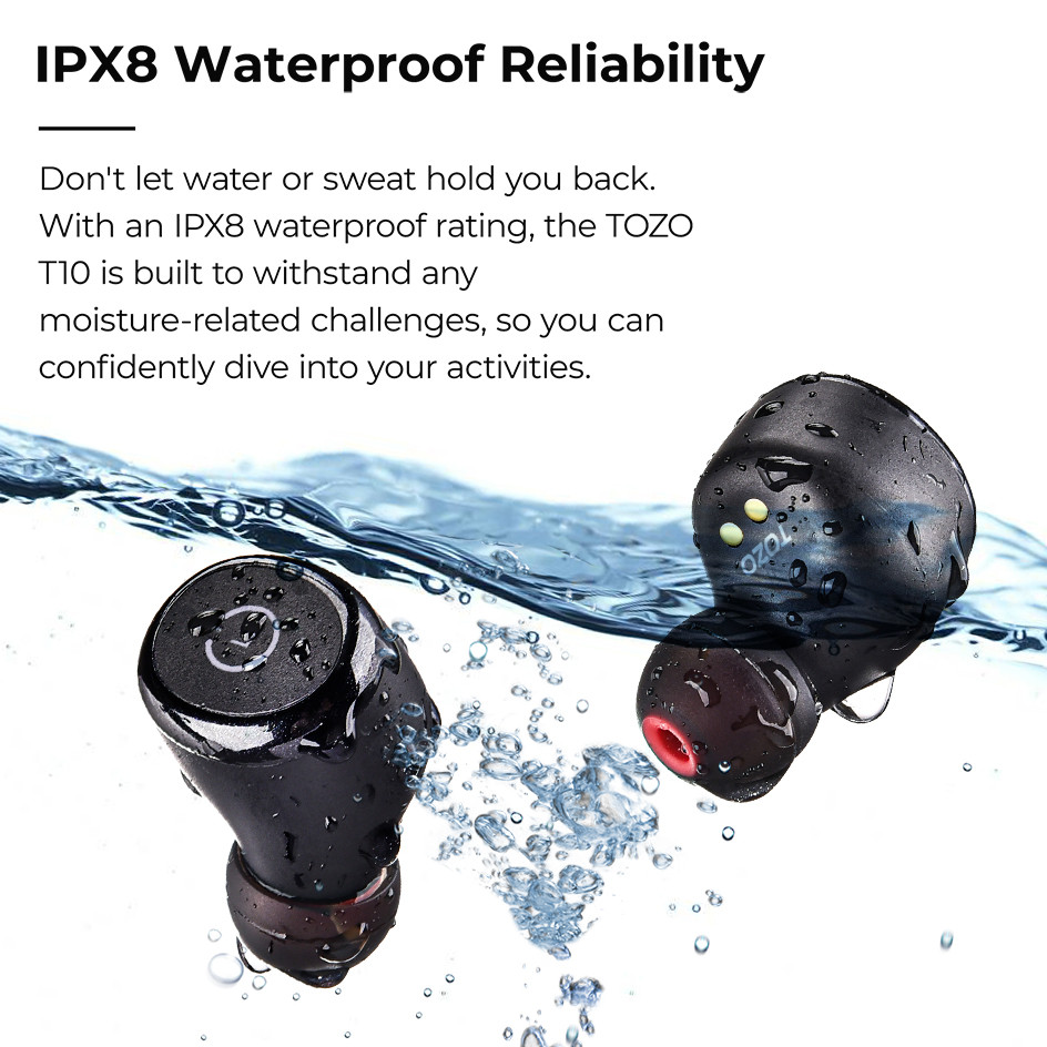 TOZO T10 Bluetooth 5.3 Earphones ,Wireless Headphones , AI Enhanced Calling With Deep Bass, IPX8
