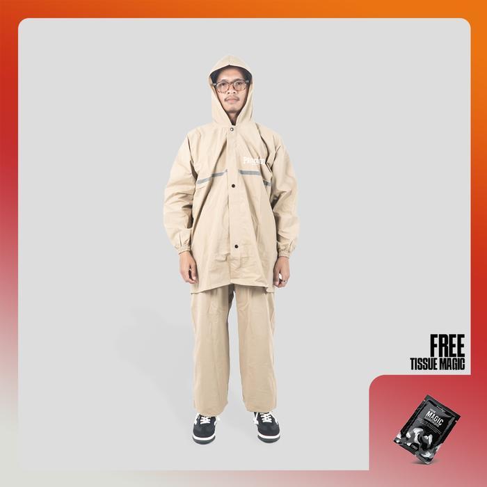 Jas Hujan Pria Wanita Raincoat Stelan Baju Celana Prodigo Teribi Cream