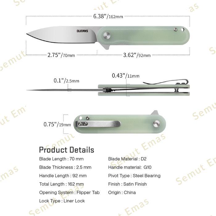 Olitans AL-G040 D2 EDC Folding G10 Handle with Ball Bearing