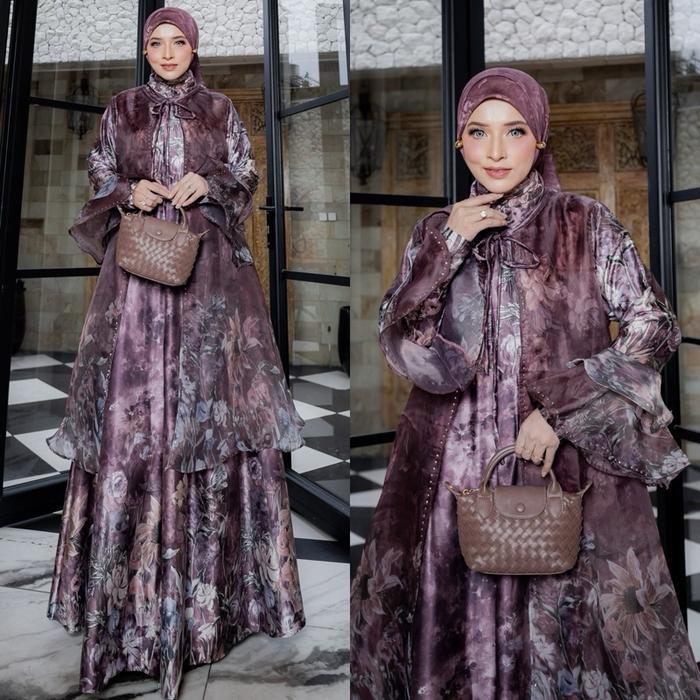 Humaira Syari Rizkiya Series By Humaira Syari Armany Silk Printing Premium Outer Organza Gamis Mewah