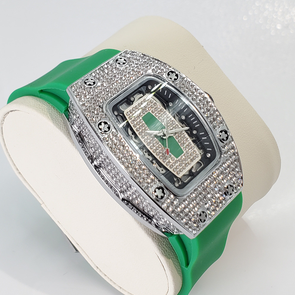Luxury Diamond Watch For Women Elegant Tonneau Original Design Watches Fashion Ice Out Sport Rubber