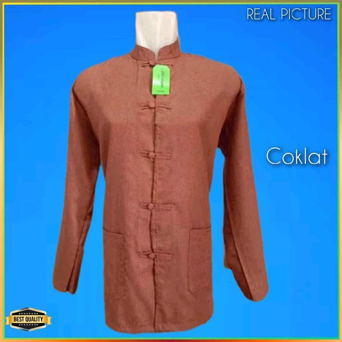 Baju Tradisional Cina Kemeja Imlek Pria Cheongsam Coklat
