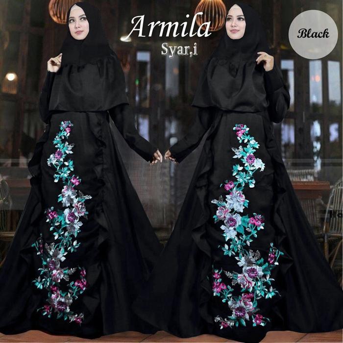 Gamis armila PLUS HIJAB /gamis bordir/fashion muslimah - Hitam