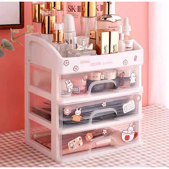 [Cod] Rak Makeup Susun 3 Gratis Stiker Lucu - Laci Kosmetik Serbaguna / Laci Make Up / Rak Kosmetik