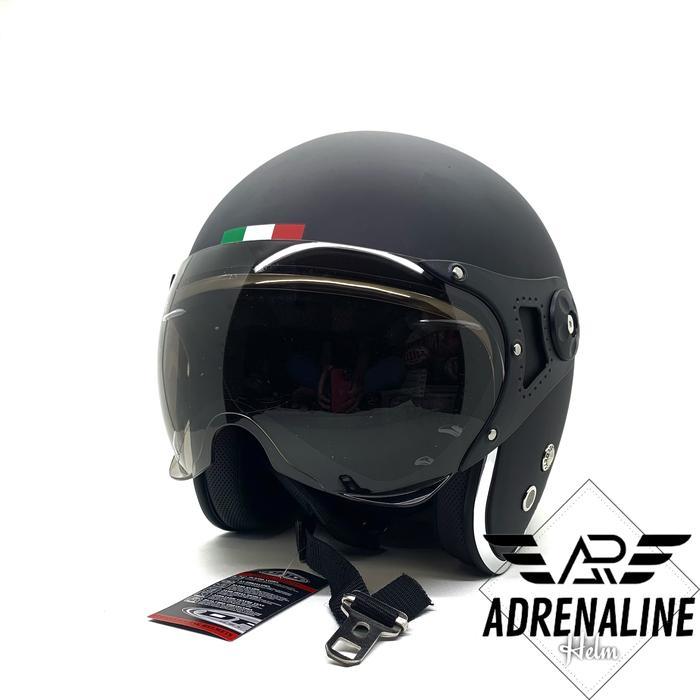Helm Dag Pilot Italy Hitam Dop Lis Chrome Ori