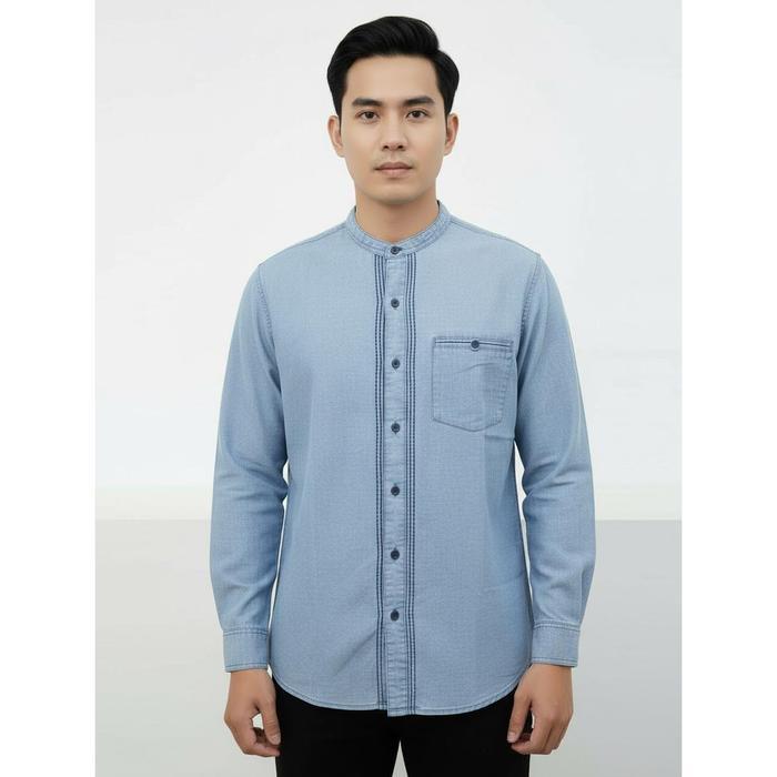 TOPTEN Kemeja Koko Pria Polos Lengan Panjang Bahan Denim Warna Biru