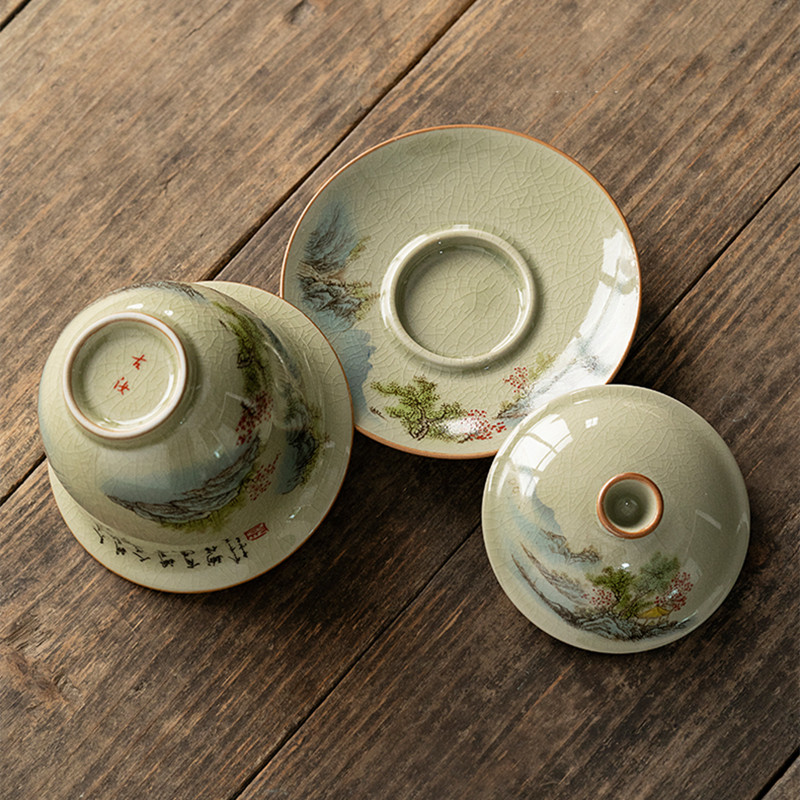 Ceramic Opening Landscape Gaiwan For Tea Ceramic Tureen Teaware Cup Chinese Tea Bowls Vintage Chawan