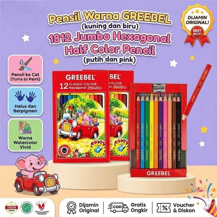 Pensil Warna Greebel 12 Warna Jumbo Grip ( Set ) Original Hexagonal Classic Pencil 1812