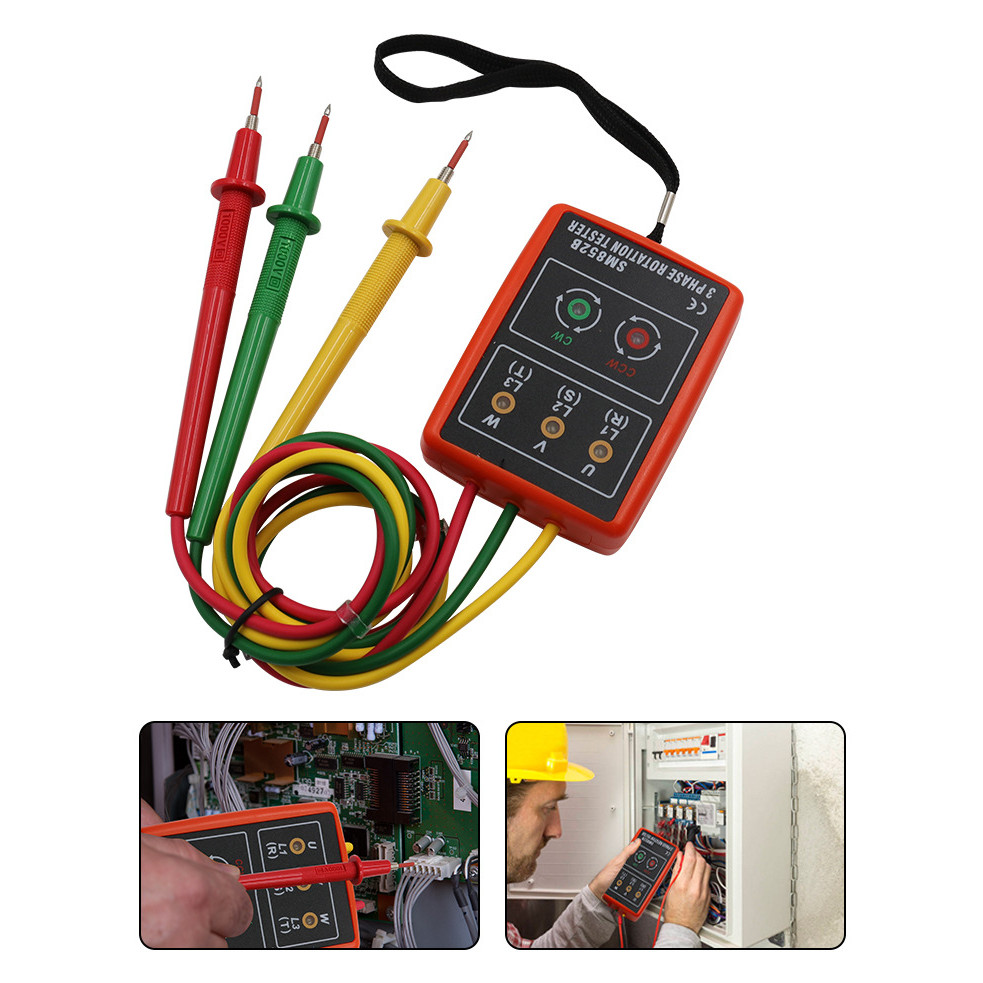 SM852B Portable Phase Sequence Tester, 3-Phase AC Rotation Meter, Voltage/Current Detector, Phase