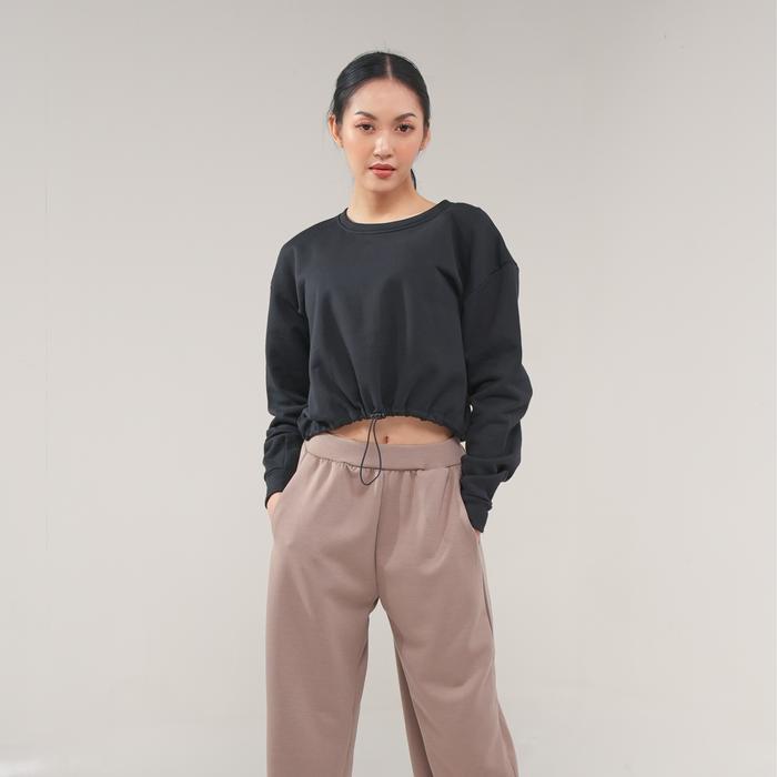 Hardware Clothing Atasan Jaket Sweatshirt Wanita Lengan Panjang Bahan Baby Terry Warna Hitam Ukuran 