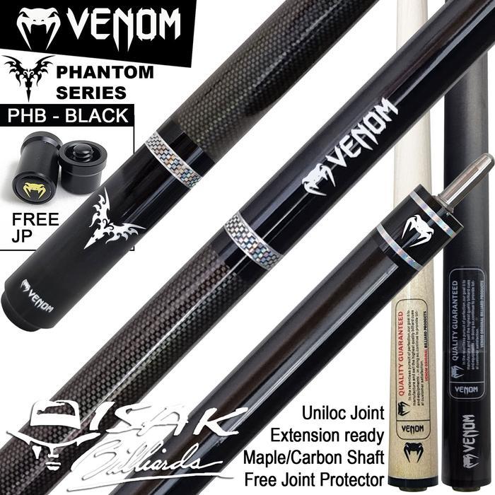 VENOM PHANTOM BLACK CUE PHB - UNILOC EXTENSION BUMPER STICK BILLIARD