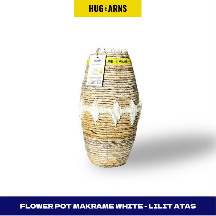 Cover Pot Anyaman Pelepah Pisang Makrame Putih Tinggi 40 cm Diameter 13 cm