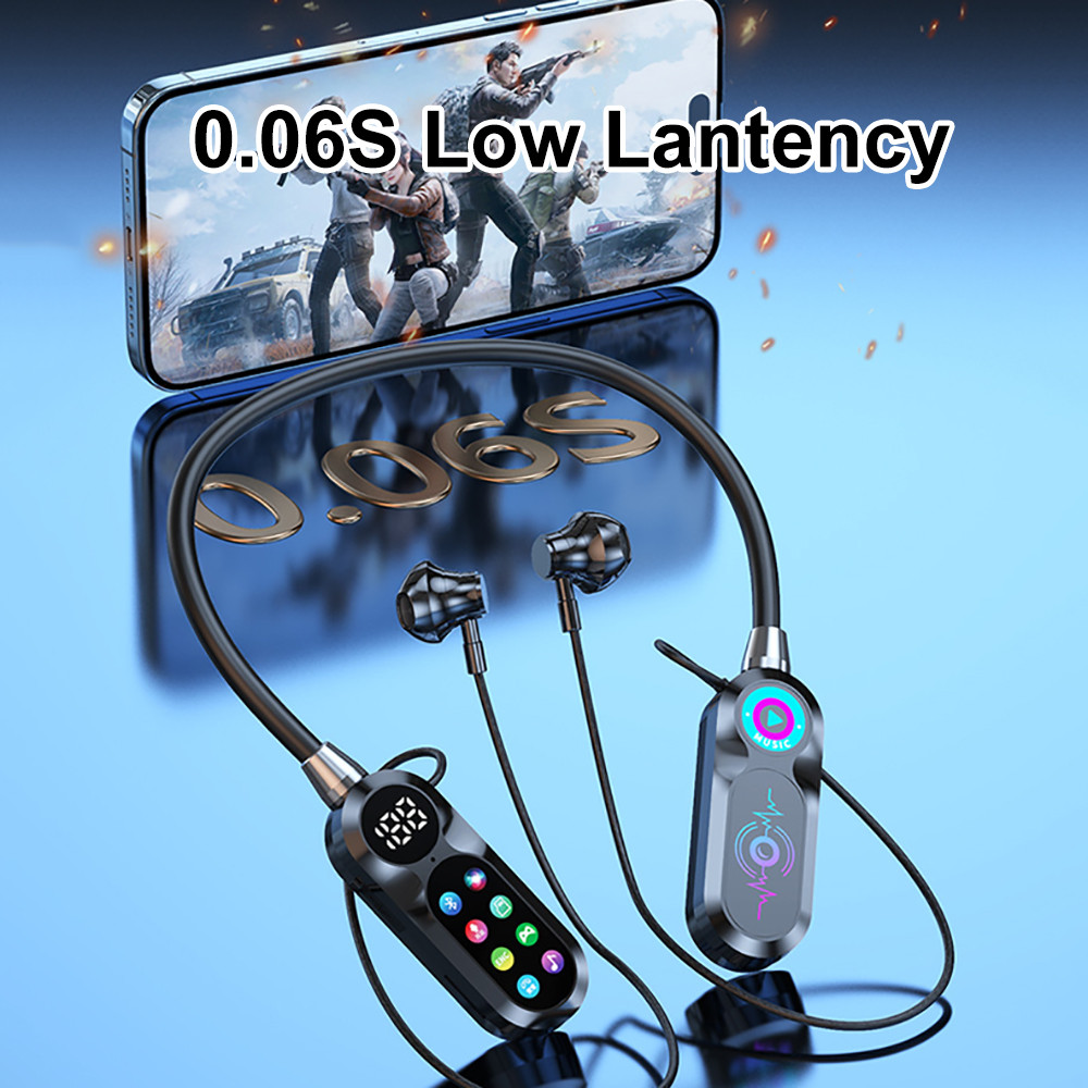 HD Screen Bluetooth 5.4 Headphones Neckband Earphones TWS Wireless Headsets HiFi Stereo Waterproof