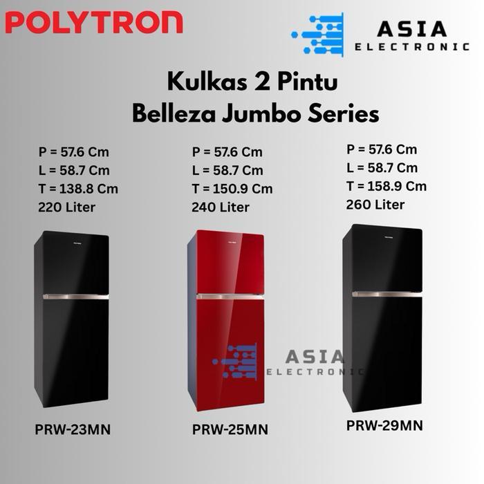 POLYTRON KULKAS 2 PINTU BELLEZA JUMBO SERIES PRW-23MN / PRW-25MN / PRW-29MN / 23MN / 25MN / 29MN - P