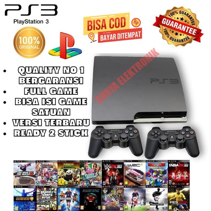 PAKET KOMPLIT PS3 SLIM CECH 20XX FULL 42 GAME BONUS 2 STIK WIRELLES