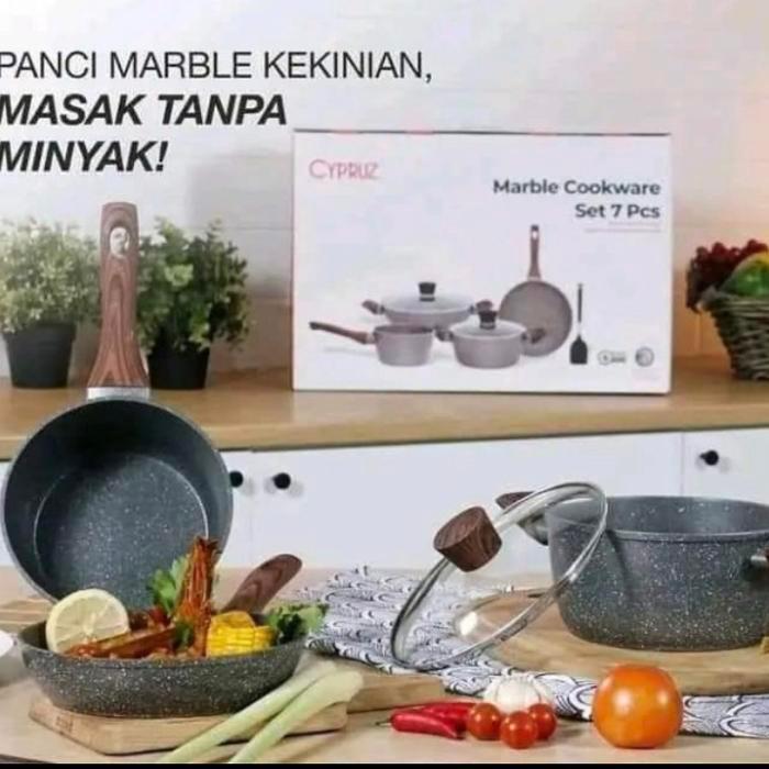 DISKON Cypruz Panci Marble anti lengket cookware set 7pcs Peralatan Kitchenware Dapur