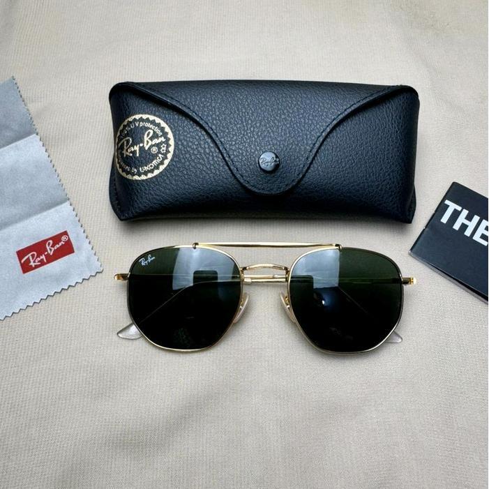 Rayban Marshal Gold Kacamata Hitam Pria Wanita Frame Emas Lensa Hijau Ukuran 54 Marshal Gold Lens Gr