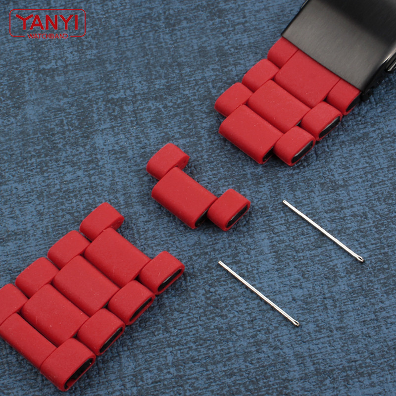 Men's Stainless Steel Rubber Watchband Red Bracelet Strap for Diesel Watches DZ7370 DZ7396 DZ7395