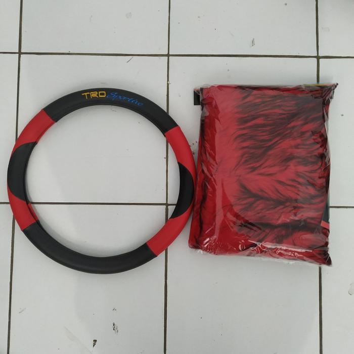 PAKET SARUNG STIR TRD SPORTIVO + BULU ALAS DASHBOARD MOBIL SET HIASAN INTERIOR MOBIL MURAH PELINDUNG